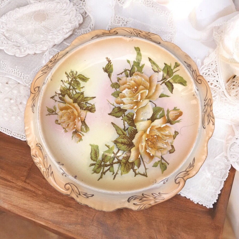 Antique Barkers and Kent Decorative Floral Raised Charger Plate Yellow Roses